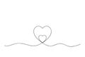 One continuous line illustration of two hearts one inside the second. Concept of love.